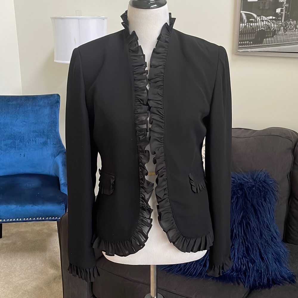 Black ruffle trimmed jacket